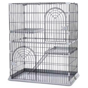 Toptan çift katmanlı paslanmaz çelik kedi Villa evcil hayvan kafesi yeşil pembe gri kaplı düğme kapatma kutusu ile katlanabilir paketlenmiş - Product Image 1