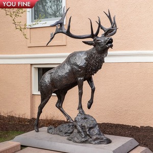 YOUFINE Scultura di <span class=keywords><strong>Cervo</strong></span> a Grandezza Naturale in Bronzo, Statua di <span class=keywords><strong>Cervo</strong></span> Ruggente Fusa a Mano per Decorazione di Giardini e Paesaggi Forestali - Product Image 4