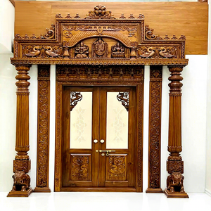 Puerta de Madera de Teca Tallada a Mano, Tradicional y Profesional, con Motivos de Elefantes y Leones, para la Entrada de la Sala de Pooja, Decoración para la Sala de Pooja, Estilo Real, Hecho en EE. UU. - Product Image 5