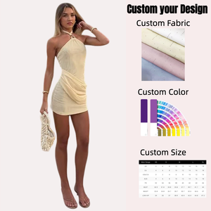 Beiges Neckholder-Minikleid mit Gerafftem Drapierungsdesign Elegantes Cremefarbenes Neckholder-Kleid mit Twist-Front Komfortable Damenkleidung - Product Image 1