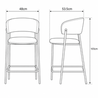 Tabouret de bar commercial 75 cm avec assise rembourrée en tissu gris, dossier de soutien et base en acier pour café et comptoir