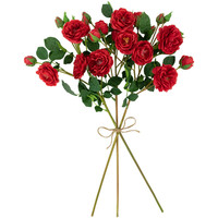 Fleurs Artificielles Effet Naturel Roses Camélia Rouges à Longue Tige, Roses en Soie pour Bouquet de Mariée DIY, Décoration de Mariage et Maison, Fleurs Synthétiques