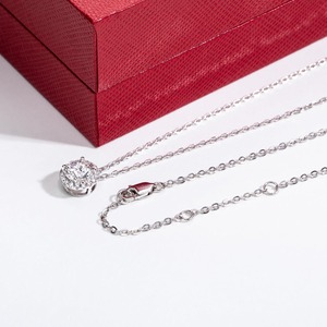 14K <b>Solid</b> White Gold Halo Pendant <b>Necklace</b>, 1 Carat D Color & Flawless Moissanites, 40+2+3mm Adjustable Sterling <b>Silver</b> Chain - Product Image 6