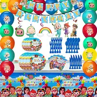 नींबू Cocomelon जन्मदिन की पार्टी की आपूर्ति सजावट गुब्बारे बच्चों खिलौना मेज़पोश कागज कप प्लेटें तिनके Cocomelon थीम पार्टी