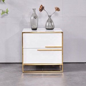 Luxury Contemporary Wooden Panel MDF <strong>High</strong> Gloss Gold Stainless Steel 2 Drawer Nightstand <strong>Bedside</strong> <strong>Table</strong> for Hotel Bedroom - Product Image 3