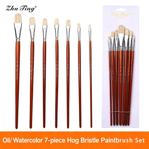 Ensemble de 7 pinceaux à huile professionnels en poils de sanglier naturels à long manche en bois pour la <span class=keywords><strong>peinture</strong></span> à l'huile et à l'acrylique - Product Image 1