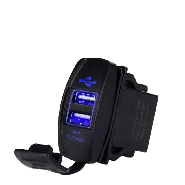 4.2 AMPS-Fast Dual USB Charger Rocker Switch Style Blue LED Back-lit for Boats, Jeep Wrangler