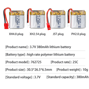 Baterai LiPo Kapasitas Tinggi 380mAh 762725 3.7V untuk Drone Pesawat Helikopter - Harga Pabrik dengan Sertifikasi Keamanan - Product Image 3