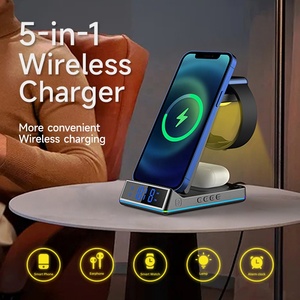 Cargador inalámbrico 3 en 1 plegable de escritorio para el hogar directo de fábrica, reloj <span class=keywords><strong>despertador</strong></span> rápido LED y soporte para teléfono móvil, función Pd, tipo eléctrico - Product Image 3