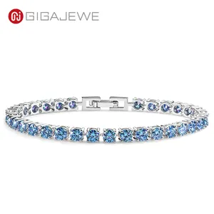 GIGAJEWE 4mm red pink blue Color Round Cut White Gold Plated 925 Silver Moissanite Tennis Bracelet