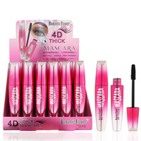 Mascara 4D Épaississant en Gros, Tube Rose Dégradé Fleur Romantique, Formule Volumisante Noire, Applicateur Spoolie pour la Vente au Détail de Maquillage