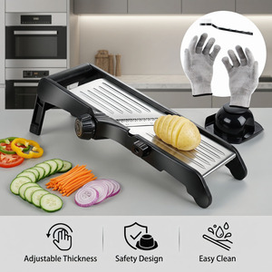 Mandoline réglable, trancheuse à légumes, trancheuse à aliments en acier inoxydable pour pommes de terre, gaufrier avec support de sécurité, cuisine - Product Image 2