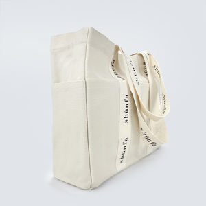 Bolso grande de algodón de lona para compras con logotipo impreso personalizado de playa para estudiantes universitarios de maquillaje portátil de lujo ecológico para mujer - Product Image 5