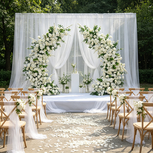 Arche de fleurs artificielles blanches, toile de fond rose pour mariage, décorations de scène, fleurs 3D pour fond de mariage - Product Image 1