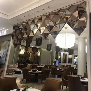 restaurant hotel interior decorative brass bronze hairline stainless steel metal 3d wall decor panel