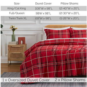 クリスマスチェック柄フル/クイーン羽毛布団カバーセットダウンインサート、ジッパークロージャーとコーナータイ赤いキルト寝具セット部屋の装飾用 - Product Image 5