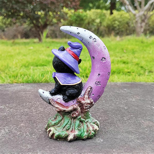 Estatua mágica de decoración del hogar para Halloween, artesanía de resina, media luna, gato, bruja - Product Image 3