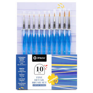 Ensemble de pinceaux ronds professionnels Artecho, 10 tailles, pour <span class=keywords><strong>d</strong></span>étails artistiques, manche bleu acrylique - Product Image 1
