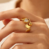 Bague ajustable en acier inoxydable plaqué or 18 carats avec double perles plissées, texture audacieuse, bijou de mode pour femme