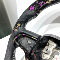 Tachymètre LED personnalisé avec cuir perforé, volant en fibre de carbone forgé violet pour Dodge Charger SRT Durango HELLCAT
