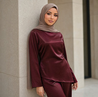 Ensemble Abaya musulman personnalisé en deux pièces, style Dubaï, turc, moderne, décontracté, en satin, haut ample et pantalon, tenue islamique modeste pour tous les jours