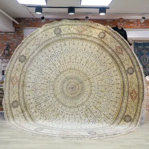 艺龙366x366cm厘米大圈手工打结丝毯客厅圆形地毯