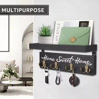 Porte-clés et porte-courrier mural en bois avec 4 crochets doubles pour clés