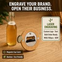 Décapsuleur magnétique en bambou gravé avec logo personnalisé de qualité en bois sous-verre de cuisine pour les fêtes de cuisine mariages réfrigérateur cadeaux