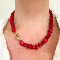Collar de Cuentas de Piedra Natural Roja Vintage de Alta Calidad para Mujer, Hecho a Mano, Joyería de Otoño Invierno, Regalos de Navidad