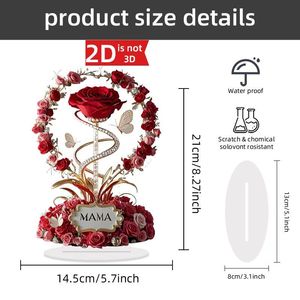 Ornement en plastique acrylique écologique Rose rouge Cadeau pour maman Motif Gravure personnalisée Élégant Bureau Décorations pour la fête des mères - Product Image 4