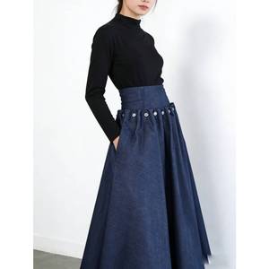 <span class=keywords><strong>Gonna</strong></span> Lunga in Denim a Vita Alta da Donna - Silhouette Svasata <span class=keywords><strong>con</strong></span> Dettagli a <span class=keywords><strong>Bottoni</strong></span> e Tasche, Stile Vintage Casual - Product Image 1
