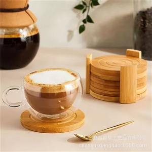 Round Bamboo Coaster Heat Insulation Mat For Tea Cup Coffee Cup Tableware Wooden Tray Environmental Friendly - Product Image 2