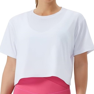 T-shirt court d'été personnalisé à motif imprimé pour femme, à manches courtes, coupe carrée, pour le yoga, la course à pied, compressé et à séchage rapide - Product Image 2