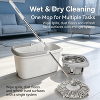 Ensemble serpillière rotative à 360° avec seau, en microfibre durable, avec tige en acier inoxydable et panier de séchage détachable à essorage automatique