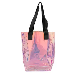 स्पष्ट पीवीसी गुलाबी समुद्र तट निविड़ अंधकार कपड़े पारदर्शी प्लास्टिक उपहार खरीदारी ढोना बैग