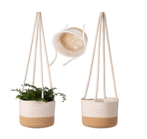 Maceta <span class=keywords><strong>de</strong></span> flores tejida para decoración del hogar, Cestas colgantes <span class=keywords><strong>de</strong></span> cuerda <span class=keywords><strong>de</strong></span> algodón para jardinería, bonsái decorativo - Product Image 4