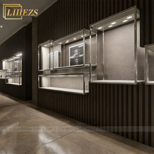 Vitrine murale <span class=keywords><strong>de</strong></span> luxe noire pour bijoux, présentoir à montres, design <span class=keywords><strong>de</strong></span> comptoir pour bijouterie, images <span class=keywords><strong>de</strong></span> solutions d'aménagement intérieur professionnel - Product Image 6