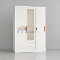 Armoire en acier imprimé crème Tally Line 1200 mm avec 2 portes coulissantes, miroir et tringle de suspension, placard métallique pour chambre à coucher
