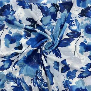 Tela de impresión digital floral grande azul de moda posterior 70gsm 100% gasa de seda compuesta de poliéster - Product Image 5