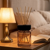 Bouteille diffuseur en verre ambré carré avec bouchon en bois noir, récipient vide pour diffuseur, flacon de parfum d'ambiance, logo personnalisé