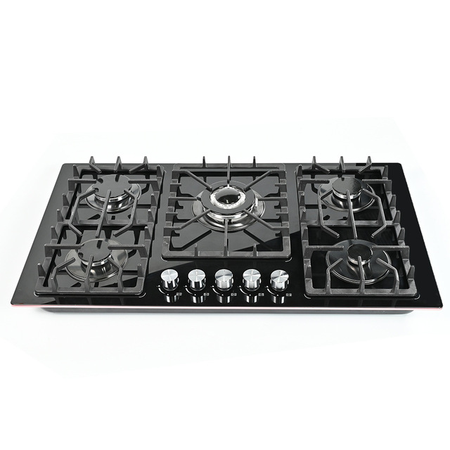 5-Burner Household Gas Stove with Built-in Design Cooker Hob Gas Glass Panel Surface for Hotels