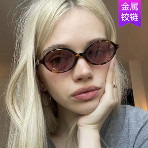 Cross Border Oval Small Frame <span class=keywords><strong>Nerd</strong></span> Gafas de sol 2023 Nuevas gafas de sol de moda europea y americana Gafas de Sol de gama alta para mujer - Product Image 2