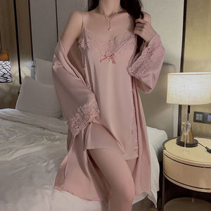 Nouvelle vente chaude, vêtements de nuit pour femmes, <span class=keywords><strong>robe</strong></span> de nuit en satin de soie avec bordure en dentelle, kimono, <span class=keywords><strong>robe</strong></span> de chambre, vêtements de maison, pyjama sexy, ensemble deux pièces 542 - Product Image 2