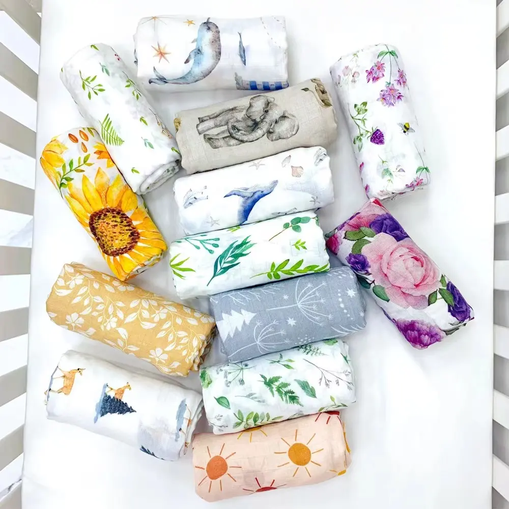 Wholesale 70% Bamboo 30% Organic Cotton Custom Newborn Swaddle Wrap Receiving Blanket Baby Muslin Blankets