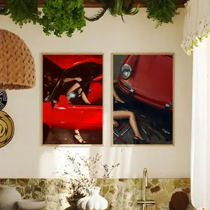 <strong>Brand</strong> Red <strong>Car</strong> Sexy Woman Oil Painting Calligraphy Eco-Friendly Cotton Canvas <strong>Poster</strong> Waterproof Classical Wall Art Home Decor - Product Image 1