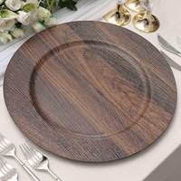 Assiettes de présentation en plastique effet bois rustique moderne de 13 pouces pour mariage, design bois décoratif, vente en gros