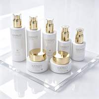 Ensemble de soins de la peau de luxe en verre, emballage cosmétique, flacon carré plat, pot, tonique, lotion, essence, sérum, crème, bouchon à vis, vide, rose, personnalisé