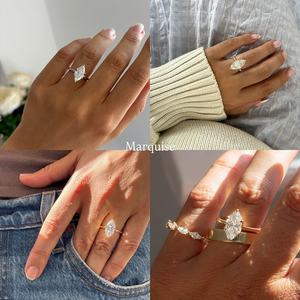 Anillo de Bodas de diamantes Marquesa de alta calidad, anillos de diamantes cultivados en laboratorio HPHT CVD certificados IGI para compromiso de mujer - Product Image 3