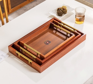 Bandeja de Té de Madera Kambas Ecológica y Duradera de Honvidora, Estructura en Ángulo Recto, Asas de Metal Dorado para Hogar, Hotel, Cafetería - Product Image 6
