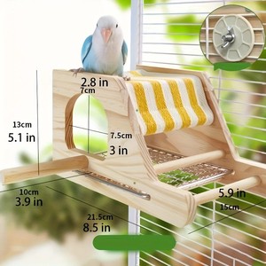 Hamaca de Madera Natural para Pájaros con Cubierta de Cuerda Tejida y Plataforma de Malla Metálica para Periquitos, que Brinda Descanso, Escondite y Espacio de Juego - Product Image 4